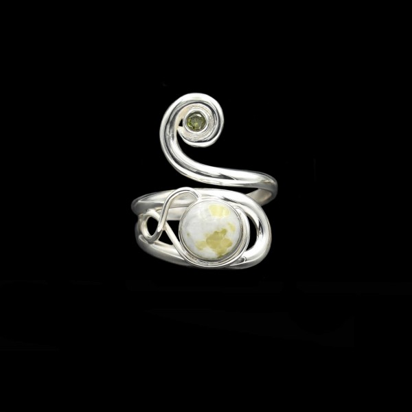 Celtic Swirl Ring With Peridot & Iona Marble - Adjustable
