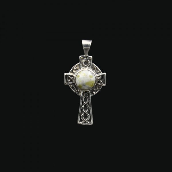 Schottischer Iona Marmor Keltisches Kreuz Silber Anhänger